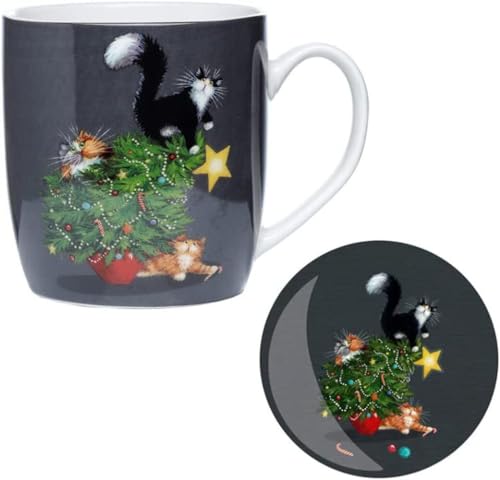 Puckator Weihnachten Kim Haskins Weihnachtsbaum Katze Tasse & Untersetzer Set aus Porzellan von Puckator