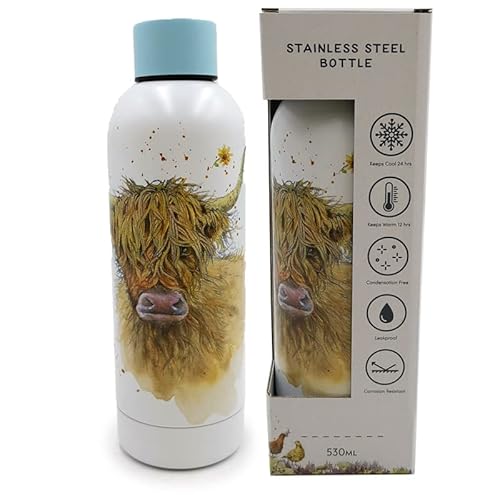 Puckator Wiederverwendbare Thermo-Trinkflasche aus Stahl 530 ml - Schottischer Ochse - Jan Pashley von Puckator