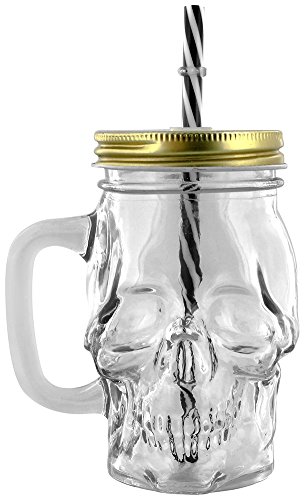 Puckator jar29 Vorratsglas Totenkopf mit Stroh und Deckel metallic transparent/schwarz/weiß/gold 11 x 9 x 14 cm von Puckator