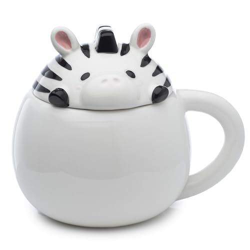 Puckator Adoramals Zebra piepsender Tier-Deckel Tasse aus Dolomit-Keramik von Puckator