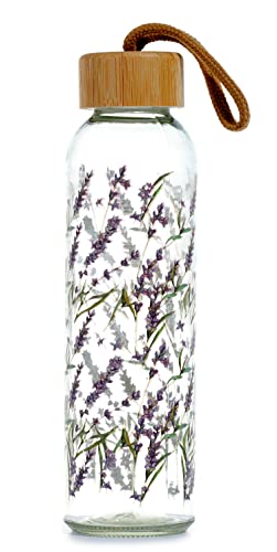 Trinkflasche aus Glas mit Bambusdeckel 500 ml - Lavendel - Pick of the Bunch von Puckator