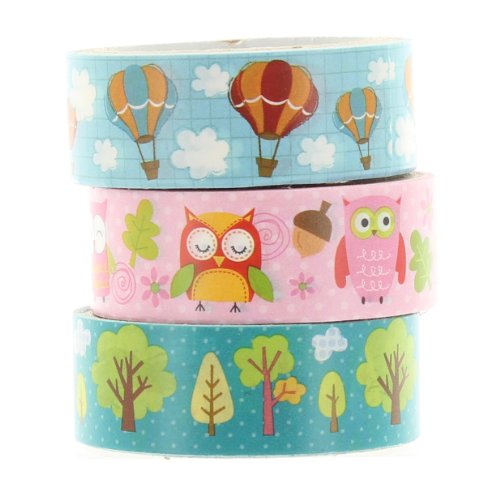 Washi Masking Tape "Eulen/ Heißluftballons/ Wald" Klebeband 3er Set von Puckator