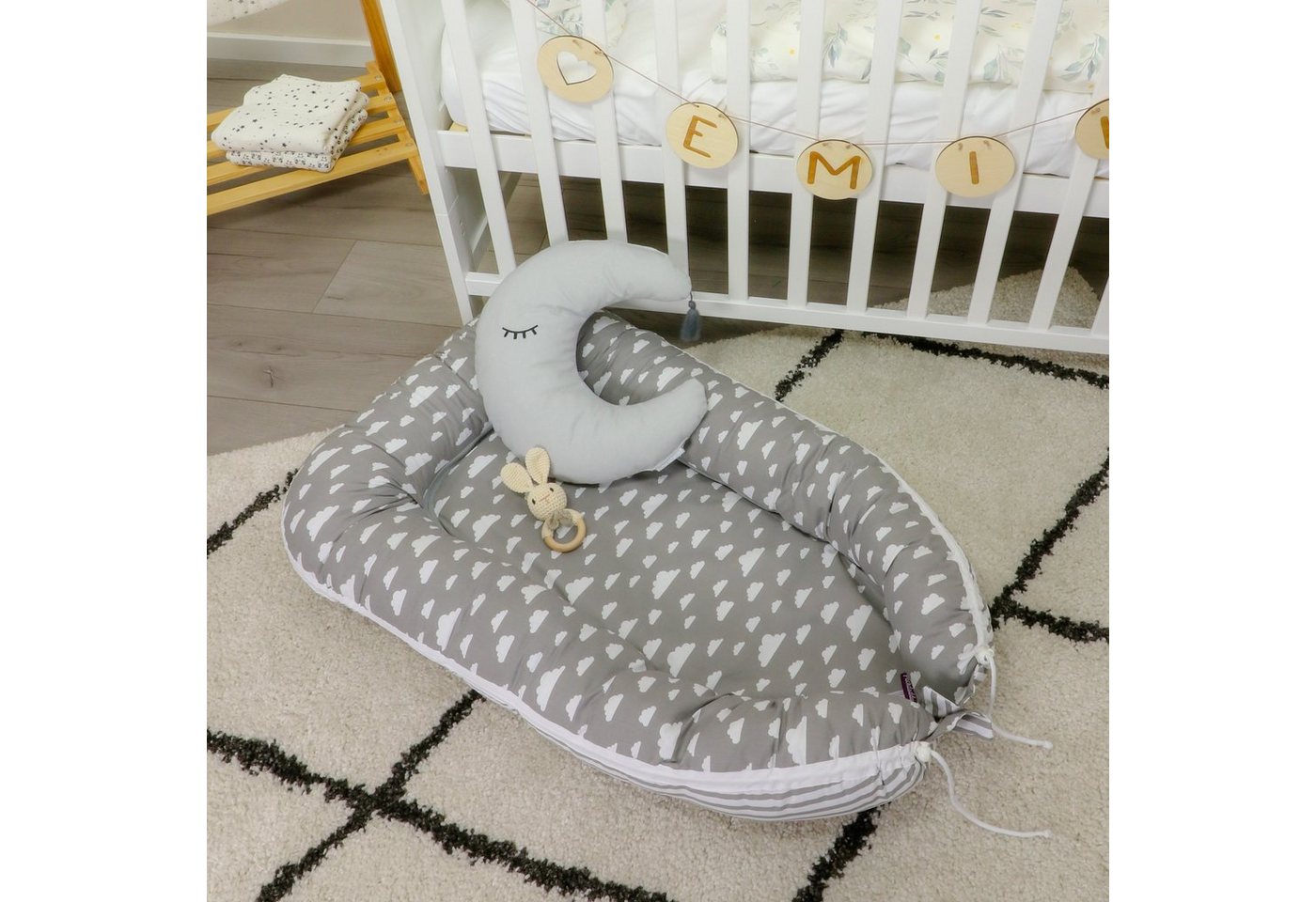 Puckdaddy GmbH Bettnestchen Clara (105x60cm) mit Wolken und Reißverschluss von Puckdaddy GmbH