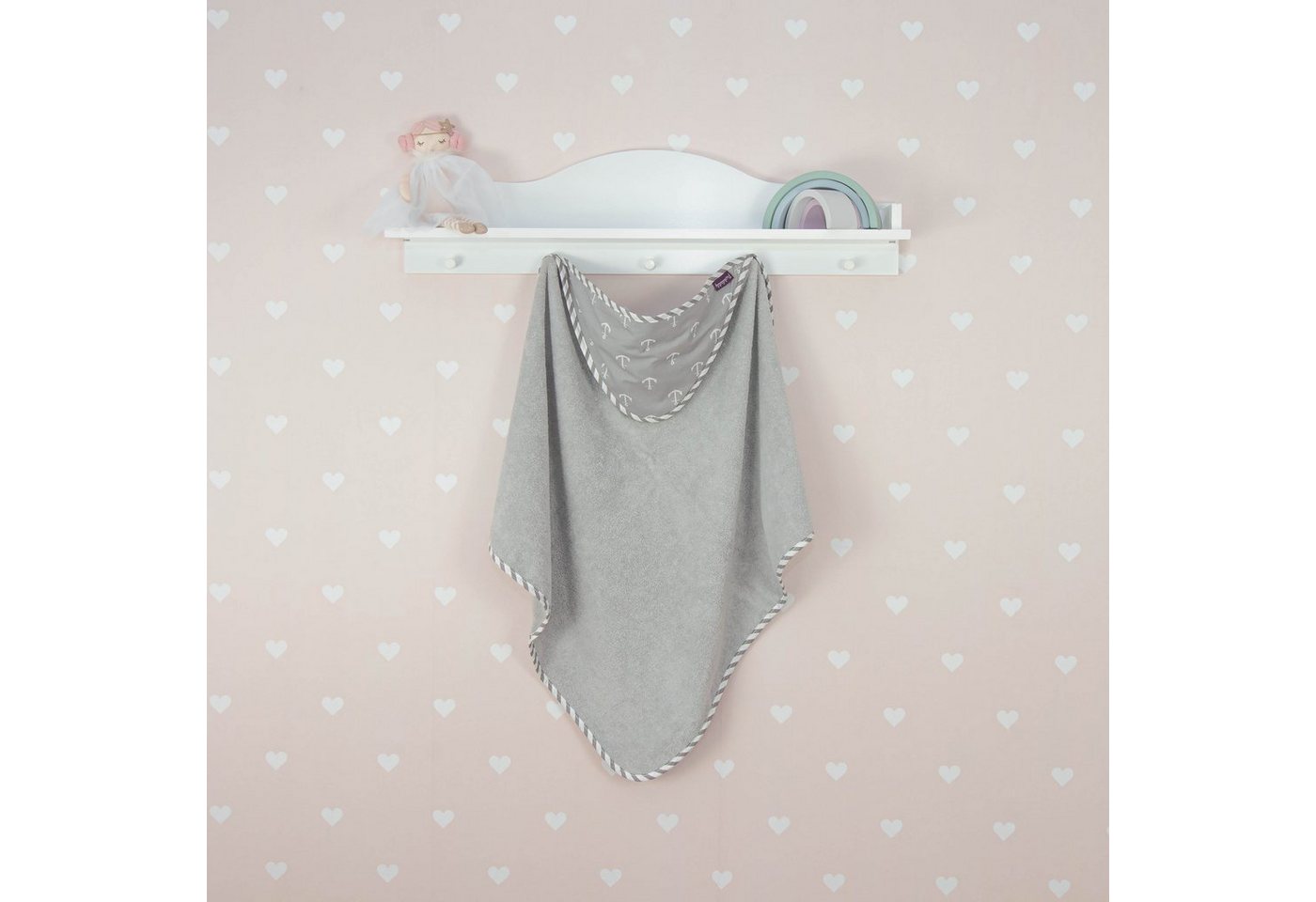 Puckdaddy GmbH Kapuzenhandtuch Greta 80x78cm mit Anker-Motiv in Grau von Puckdaddy GmbH