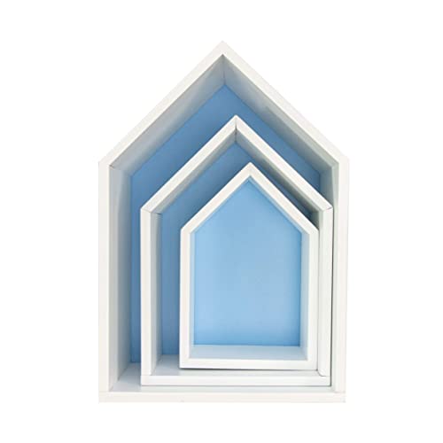 Puckdaddy Hausregal Elise in Blau, 3er-Set – dekorative Regale im Haus-Design, Kinderzimmer-Regal von Puckdaddy