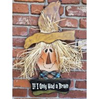 Otis, Wenn I Nur Ein Gehirn Vogelscheuche Herbst Tür Hanger Wandbehang Holz Schild Veranda Greeter Gold Dekor 24 "T Hand Gefertigt Kann von Puddlesticks