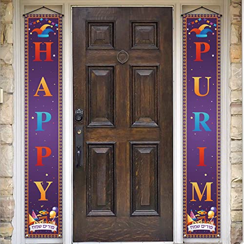 Happy Purim Veranda-Banner Jüdische Karneval Hamantaschen Gragger Festival Urlaub Haustür Schild Wandbehang Party Dekoration von Pudodo