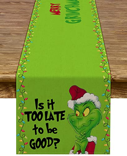 Merry Grinchmas Tischläufer, Weihnachten, Büffelkariert, Winterurlaub, Party, Kamin, Küche, Esszimmer, Heimdekoration (33 x 182,9 cm) von Pudodo