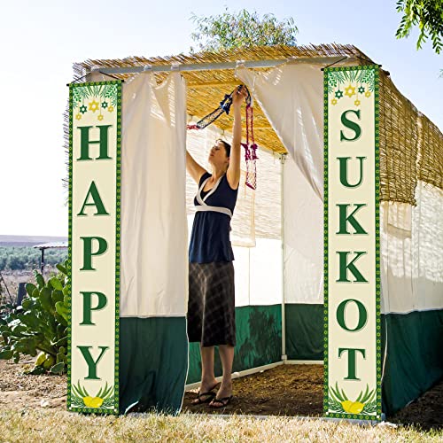 Pudodo Happy Sukkot Veranda-Banner Sukkah Etrog Lulav jüdische Feiertage Feier Party Haustür Wandbehang Banner Dekoration von Pudodo