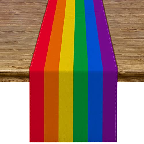 Regenbogen-Tischläufer Pride Day LGBT Gay Pride Lesbischer Transgender Bisexuelle Party Küche Esszimmer Heimdekoration (33 x 182,9 cm) von Pudodo