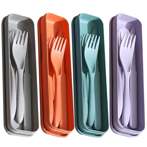 4 Sets Tragbare Plastik Besteck mit Etui, Wiederverwendbares Camping Besteck, Kunststoff-Besteck-Set mit Löffeln Gabeln und Messern für Picknick Camping Schule 4 Sets Tragbare Plastik Besteck mit Etui, Wiederverwendbares Camping Besteck, Kunststoff-Besteck-Set mit Löffeln Gabeln und Messern für Picknick Camping Schule von Puedno