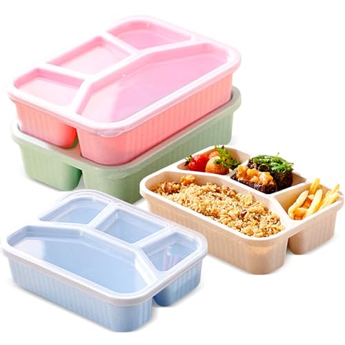 4 Stück Snackbox mit 4 Fächer, Wiederverwendbare Snackboxen, Bento Lunchbox mit Deckel, Meal Prep Container für Kinder Erwachsene Outdoor, BPA-frei von Puedno