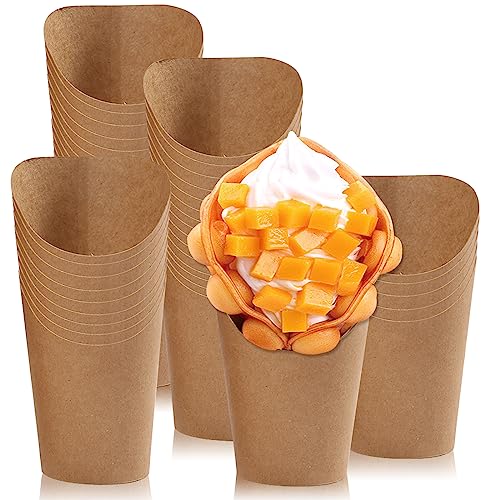 50 Stk Bubble Waffeln Tüten 14 oz Pommes Tüten Kraftpapier tüten Bubble Waffeleisen Becher Snackbecher Snack Container für Pommes Frites Waffeln Popcorn (Braun) von Puedno