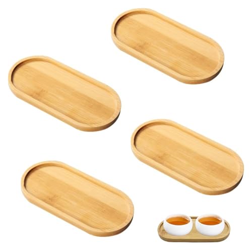 Bambus Tablett Klein, 4 Stück Ovale Holztablett Kleines, Holz Servierplatte, Holz Oval Holztabletts, Bambustablett Klein für Untersetzer Tee Kaffee Kuchen von Puedno