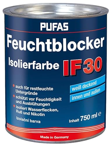 Pufas Isolierfarbe - Schutz vor Ausblühung und Feuchtigkeit zementhaltig weiß 750ml von PUFAS