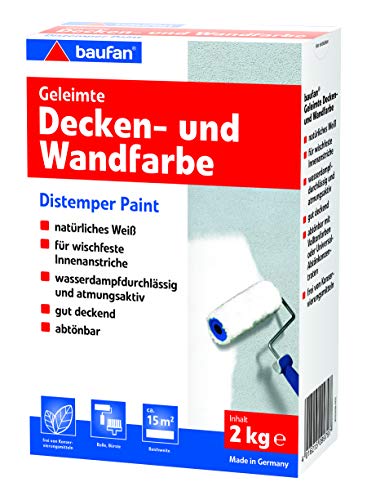 Baufan Geleimte Decken und Wandfarbe, Trockenfarbe, 2 kg, weiß, 004302008, 400 g (5er Pack) von Baufan