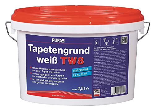 Pufas 12901000 TW8 Tapetengrund Tapetengrundierung, weiß, 2.5 Liter von PUFAS