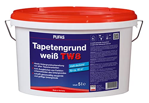 Pufas 12902000 TW8 Tapetengrund Tapetengrundierung, weiß, 5 Liter von PUFAS