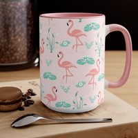 Flamingos & Lilly Pads Kaffeetasse Zweifarbige Tasse Keramiktasse Küche Und Esszimmer Geschenke von PuffinLime