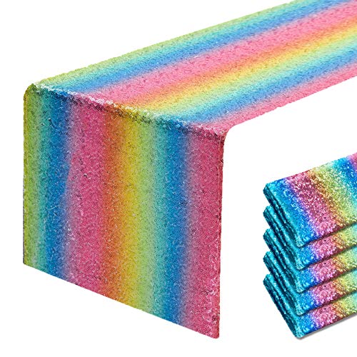 Pufogu 6 Packungen 30,5 x 182,9 cm Regenbogen-Pailletten-Tischläufer, Glitzerläufer für Geburtstagsparty-Zubehör, Dekorationen, Hochzeit, Junggesellinnenabschied, Feiern, Brautparty, Babyparty von Pufogu