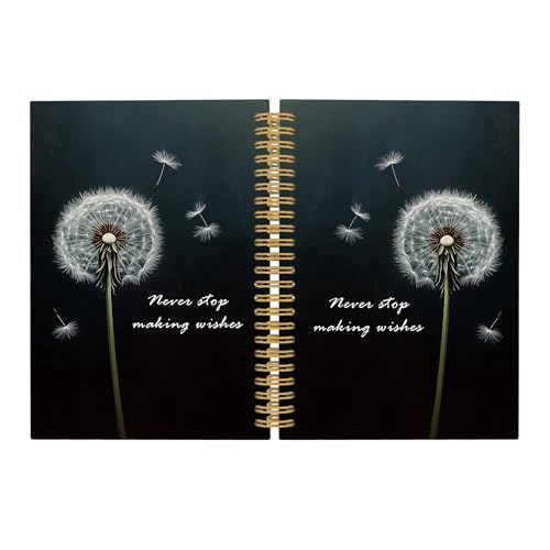 Pugwak Dandelion Floral Inspirational Journal Notebook - Motivational Dark Notebooks College Ruled for Work School, Inspirational Gifts for Women, Office Supplies, Hardcover Spiral Notebook 5.5"x8.3" von Pugwak
