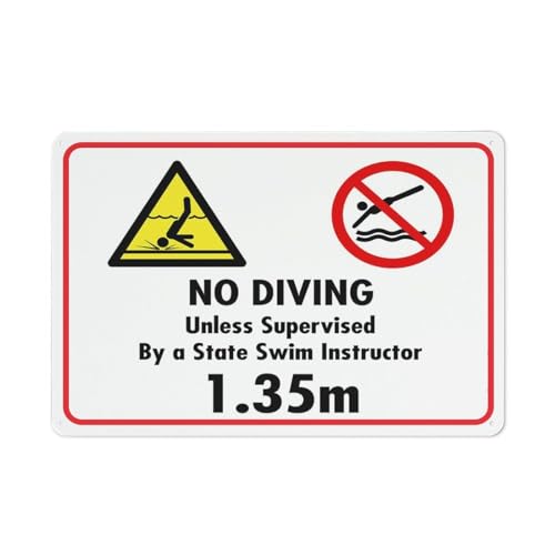 Blechschild mit Aufschrift "No Diving Unless Supervised By A State Swim Instructor", 30,5 x 20,3 cm Blechschild mit Aufschrift "No Diving Unless Supervised By A State Swim Instructor", 30,5 x 20,3 cm von Puhayexi