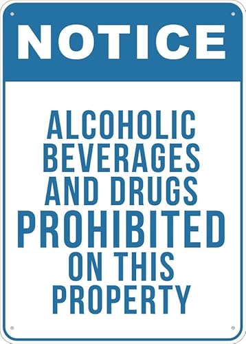 Puhayexi Schild mit Aufschrift "Alcoholic Beverages And Drugs Prohibited On This Property", für den Außenbereich, UV-bedrucktes, rostfreies Aluminium, 30,5 x 20,3 cm, Hofschild für Zuhause, Geschäft Puhayexi Schild mit Aufschrift "Alcoholic Beverages And Drugs Prohibited On This Property", für den Außenbereich, UV-bedrucktes, rostfreies Aluminium, 30,5 x 20,3 cm, Hofschild für Zuhause, Geschäft von Puhayexi