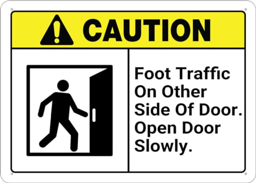 Puhayexi Wandschild mit Aufschrift "Caution Foot Traffic On Other Side Of Door", 30,5 x 20,3 cm, rostfreies Aluminium, UV-Tintendruck, langlebig/wetterfest, für den Außenbereich Puhayexi Wandschild mit Aufschrift "Caution Foot Traffic On Other Side Of Door", 30,5 x 20,3 cm, rostfreies Aluminium, UV-Tintendruck, langlebig/wetterfest, für den Außenbereich von Puhayexi