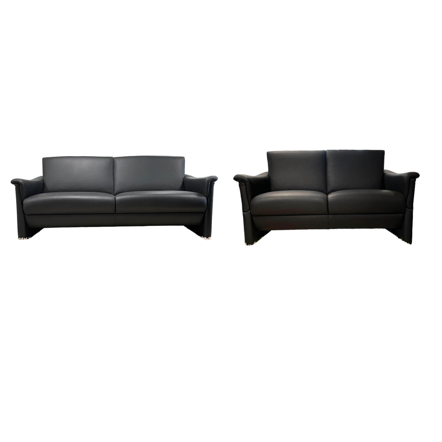 2er Set Sofa Gomera 404 Bezug Leder Savanna Schwarz von Puhlmann