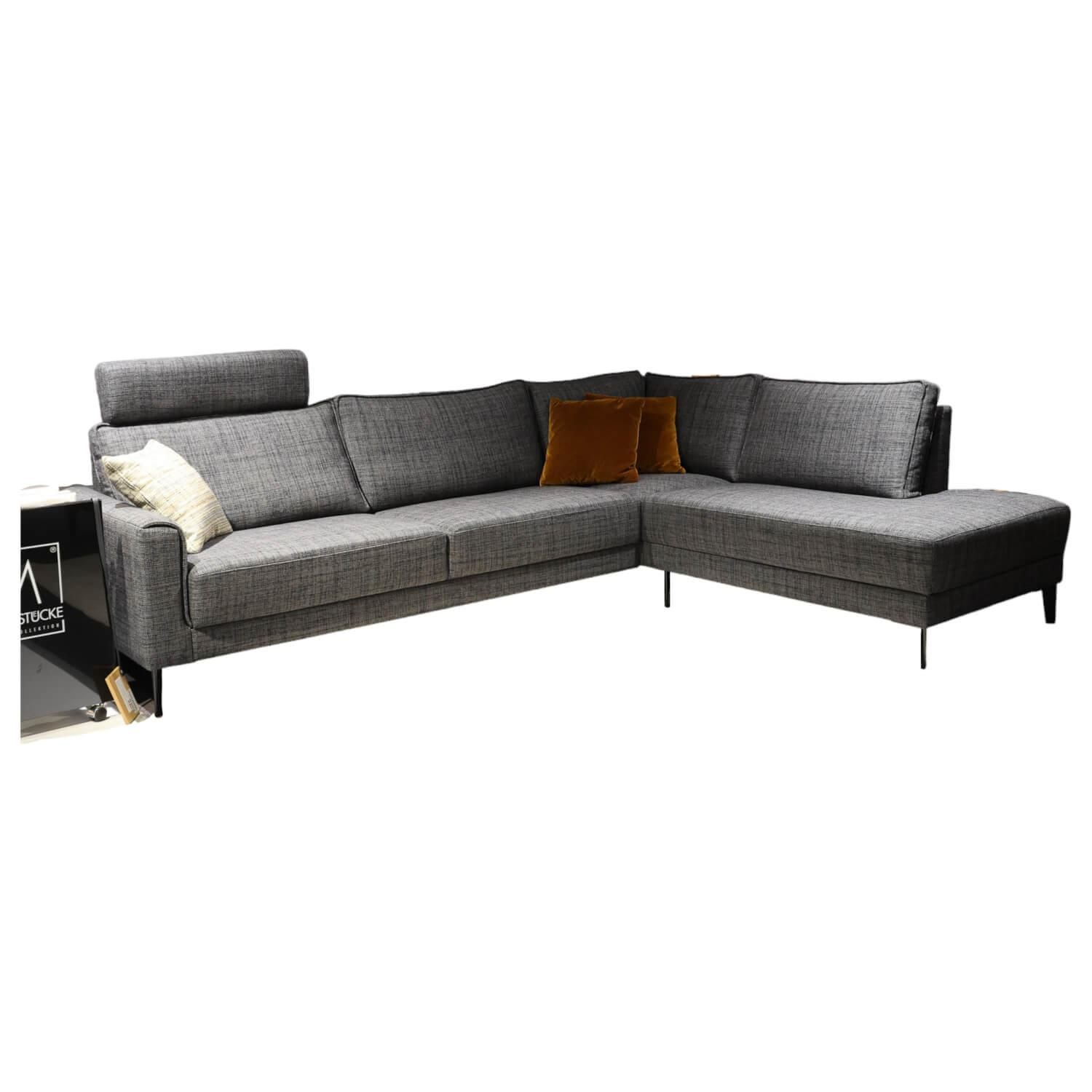 Ecksofa Bern Stoff Sunnyboy CH3034 Fb 096 Grau Füße Diamand 150mm Schwarz Matt von Puhlmann