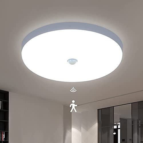 LED Deckenlampe mit Bewegungsmelder Innen, Deckenleuchte 12w Kaltweiß 6500k 1200LM IP40, Sensor Wandlampe LED für flur Garage Treppenhaus Balkon Küche Badezimmer Keller Abstellraum Carport, Ø22cm von Puhui