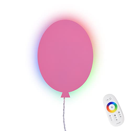 Puhui Ballon Kinderzimmer-Lampe, LED RGB Wandleuchte Dimmbar mit Touch Fernbedienung, Innen Deko Wandlampe 2M Kabel mit Stecker＆Schalter, Stimmungs-Beleuchtung für Kinder, Mädchen oder Jungen (Rosa) von Puhui