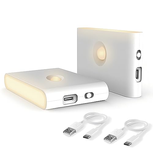 Puhui LED Nachtlicht mit Bewegungsmelder, Aufladbar USB Nachtlicht Kinder mit 3 Modi (Auto/ON/OFF), 2700K Warmweiß Nachtlampe für Schlafzimmer,Treppenhaus, Badezimmer, Schrankbe, Flur [2 Stück] (A) von Puhui