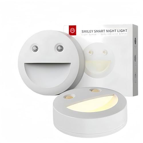 Puhui Smiley Nachtlicht mit Bewegungsmelder, 3*AAA Batteriebetriebene lampen mit 4 Modi (Auto Weißfarbmodus/Auto Warmfarbmodus/ON/OFF), Nachtlampe für Schlafzimmer, Schrankbe, Flur [2 Stück] von Puhui