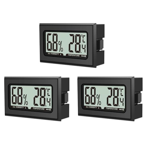 3 Stück Luftfeuchtigkeitsmesser Thermometer, Mini Digital Hygrometer mit LCD, Temperatur Zimmerthermometer für Innenraum Büro Wohnzimmer und Weinkeller（Batterien Enthalten） von Puiseno