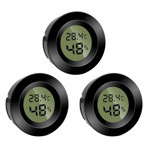 3 Stück Mini Digital Hygrometer Thermometer Rund Luftfeuchtigkeitsmessgerät Temperatur Feuchtemessgerät Fahrenheit (℉) or Celsius(℃) für Innenraum Büro Wohnzimmer und Weinkeller(Batterien Enthalten) von Puiseno