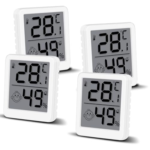 4 Stück Digital Hygrometer Thermometer mit Smiley, LCD Feuchtemessgerät Innen, Mini Luftfeuchtigkeitsmesser Meter Hochgenauer Temperatursensor für Babyzimmer Innenraum Büro Wohnzimmer 4 Stück Digital Hygrometer Thermometer mit Smiley, LCD Feuchtemessgerät Innen, Mini Luftfeuchtigkeitsmesser Meter Hochgenauer Temperatursensor für Babyzimmer Innenraum Büro Wohnzimmer von Puiseno