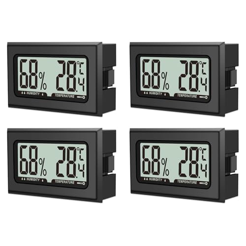 4 Stück Luftfeuchtigkeitsmesser Thermometer, Mini Digital Hygrometer mit LCD, Temperatur Zimmerthermometer für Innenraum Büro Wohnzimmer und Weinkeller（Batterien Enthalten） von Puiseno