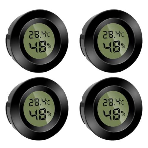 4 Stück Mini Digital Hygrometer Thermometer Rund Luftfeuchtigkeitsmessgerät Temperatur Feuchtemessgerät Fahrenheit (℉) or Celsius(℃) für Innenraum Büro Wohnzimmer und Weinkeller(Batterien Enthalten) von Puiseno