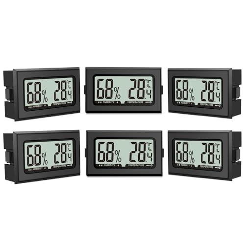 6 Stück Luftfeuchtigkeitsmesser Thermometer, Mini Digital Hygrometer mit LCD, Temperatur Zimmerthermometer für Innenraum Büro Wohnzimmer und Weinkeller（Batterien Enthalten） von Puiseno