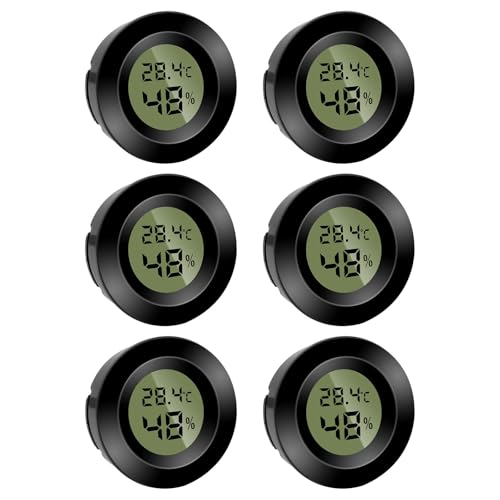 6 Stück Mini Digital Hygrometer Thermometer Rund Luftfeuchtigkeitsmessgerät Temperatur Feuchtemessgerät Fahrenheit (℉) or Celsius(℃) für Innenraum Büro Wohnzimmer und Weinkeller(Batterien Enthalten) von Puiseno