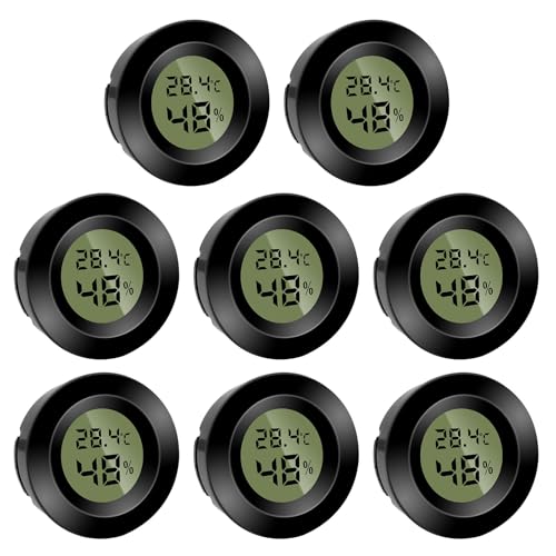 8 Stück Mini Digital Hygrometer Thermometer Rund Luftfeuchtigkeitsmessgerät Temperatur Feuchtemessgerät Fahrenheit (℉) or Celsius(℃) für Innenraum Büro Wohnzimmer und Weinkeller(Batterien Enthalten) von Puiseno