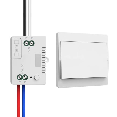 Funk-Lichtschalter 230V Set, Funkschalter – keine Batterien erforderlich, wasserdichter Wandschalter, steuern Sie Ihre Lampe bis zu 200 m fern (1 Empfänger und 1 Schalttafel) von Puiseno