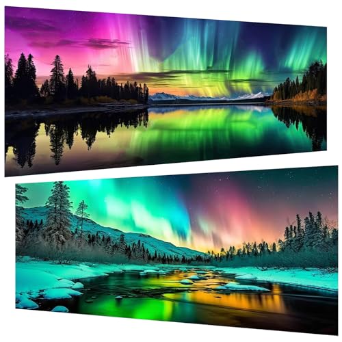 2 Stück Diamond Painting (30x60 cm), 5D Diamant Painting Erwachsene, DIY Aurora Diamant Art Bilder Groß Set für Wohnzimmer Schlafzimmer Wand Dekoration Geschenke (2er set) von Pujeknm