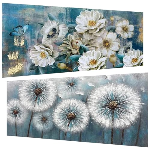 2 Stück Diamond Painting (30x60 cm), 5D Diamant Painting Erwachsene, DIY Blumen Diamant Art Bilder Groß Set für Wohnzimmer Schlafzimmer Wand Dekoration Geschenke (2er set) von Pujeknm