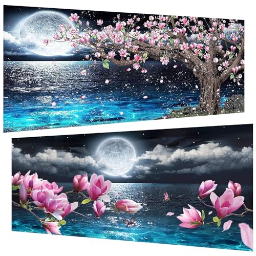 2 Stück Diamond Painting (30x60 cm), 5D Diamant Painting Erwachsene, DIY Mond Diamant Art Bilder Groß Set für Wohnzimmer Schlafzimmer Wand Dekoration Geschenke (2er set) von Pujeknm