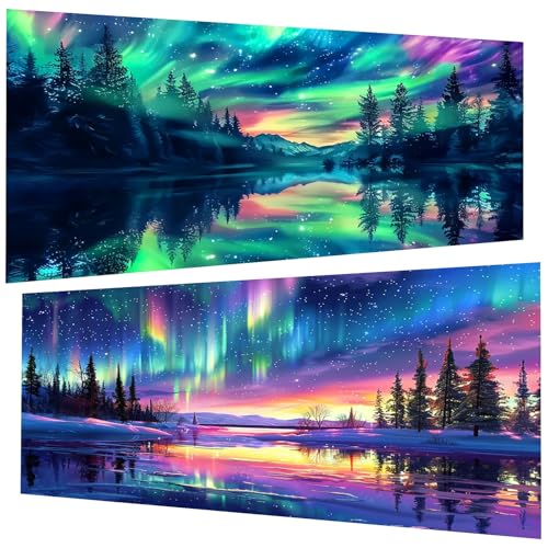 2 Stück Diamond Painting (30x60 cm), 5D Diamant Painting Erwachsene, DIY Aurora Diamant Art Bilder Groß Set für Wohnzimmer Schlafzimmer Wand Dekoration Geschenke (2er set) von Pujeknm