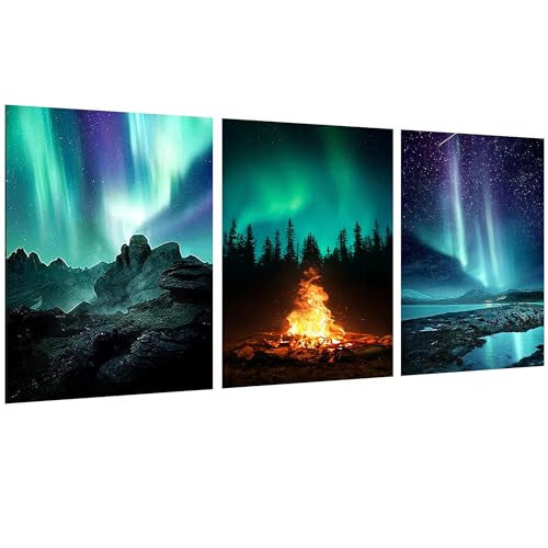 3 Stück Diamond Painting Erwachsene, 5D Aurora Diamant Painting Bilder Erwachsene, Landschaft Diamond Art Set DIY Personalisiert Basteln Bilder Dekorationen für Home Wand Décor (3er set,30x40 cm) von Pujeknm
