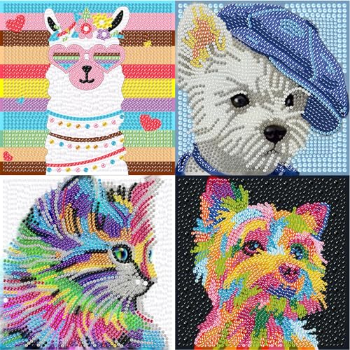 4er Set 5D Diamond Painting Kinder Tiere-Set Full Diamant Painting Bilder Kinder Tiere,DIY Mosaikherstellung Basteln Mädchen Junge 6 7 8 9 10 11 12 Jahre,Geschenk Kinder Ab 6 Jahre 15x15cm von Pujeknm