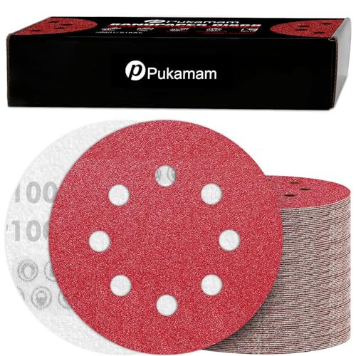 120 Stück Schleifpapier 125mm Klett 100 Körnung Schleifscheiben für 8 Loch Rund Exzenterschleifer Schleifen Holz Metall und Farbe von Pukamam